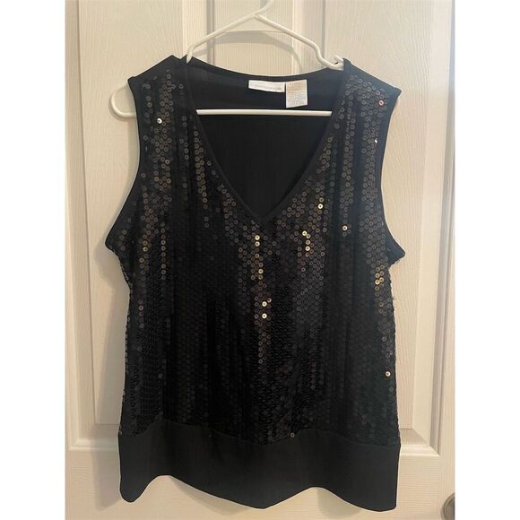 Worthington Tops - Worthington Women's Large Black Sequin Sleeveless V-Neck Tank Top Party/Cocktail